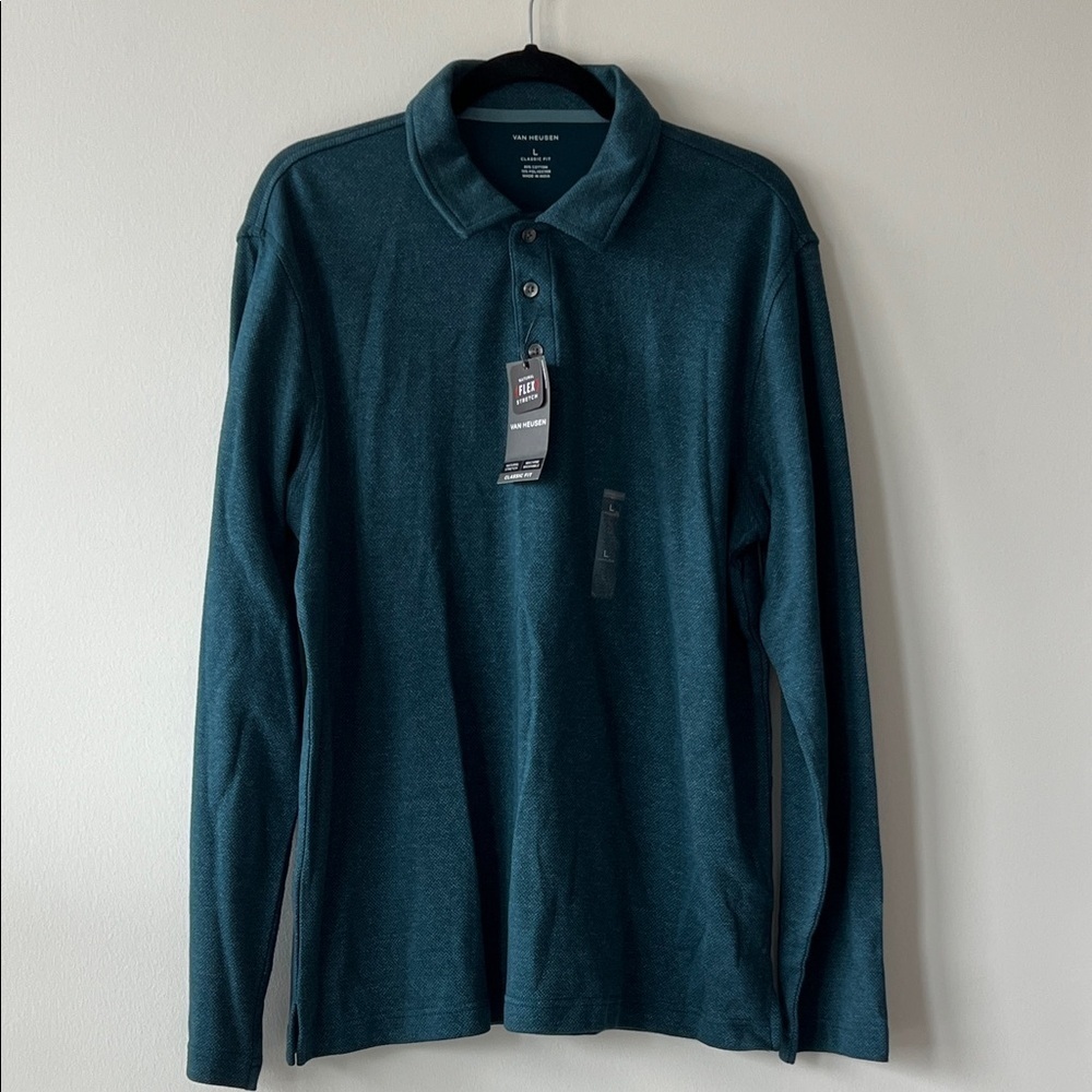 Van Heusen Teal Long Sleeve Polo Shirt